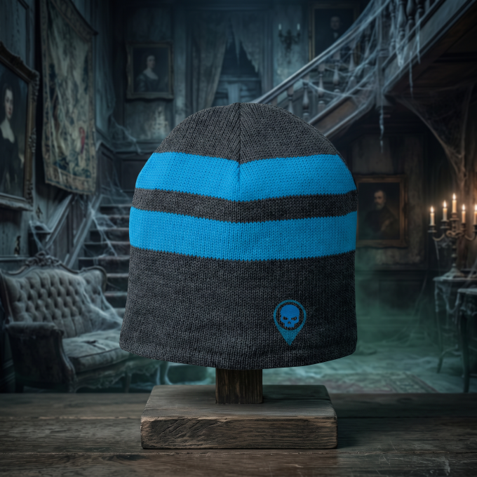 Fleece Lined Embroidered Beanie – Turquoise/Grey